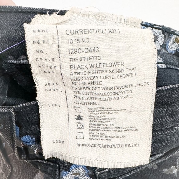 Current Elliott The Stiletto Black Wildflower Denim Jeans Size 24 - Picture 6 of 8